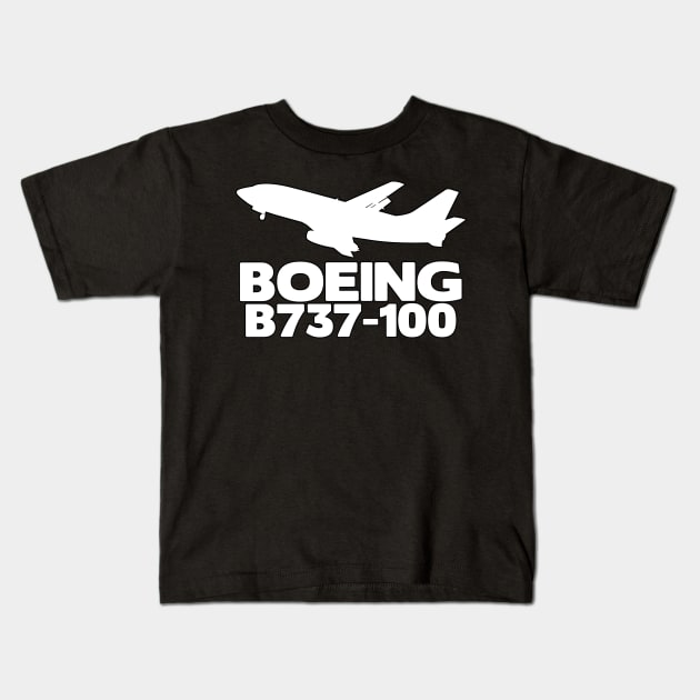 Boeing B737-100 Silhouette Print (White) Kids T-Shirt by TheArtofFlying